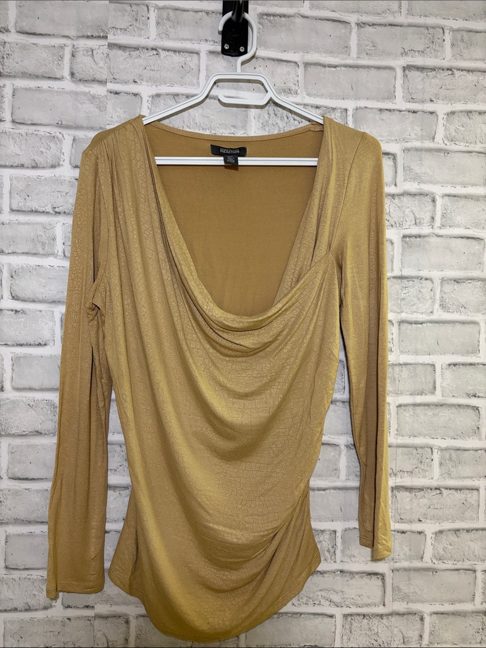 Kenneth Cole Reaction Gold Drape Front Long Sleeve Top, small
